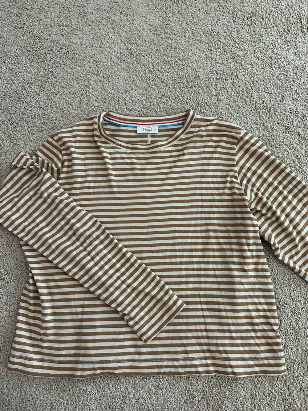 AYR Striped Long Sleeve Top in Brown & Cream with Accent Trim